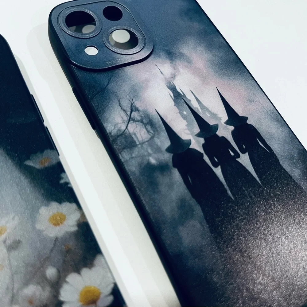 TWO iPhone 13 Mini Flexible Spooky Witchy Ghost Halloween Black Phone Case - Picture 9 of 11